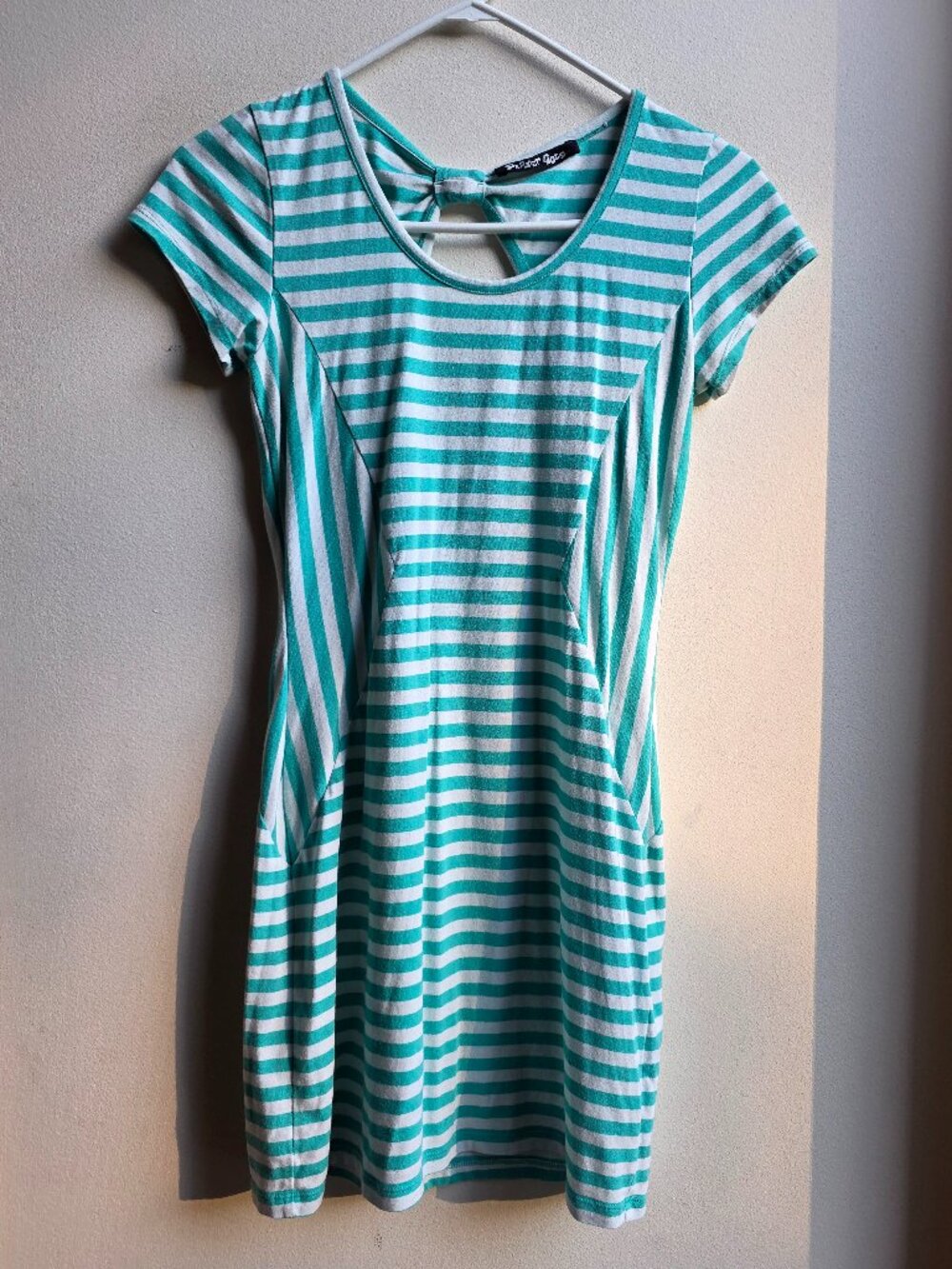 Planet Gold Green/White Striped Fitted Midi Dress Size Small